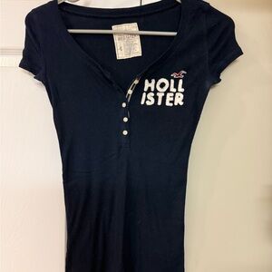 Hollister Navy Henley Tee Y2K